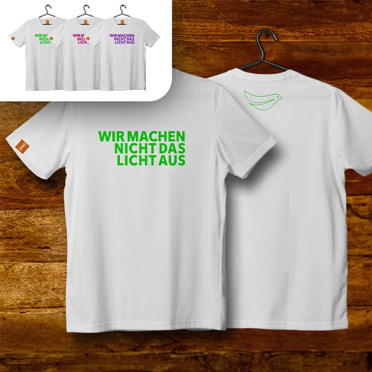 QNO T-Shirt „Wir machen nicht das Licht aus“