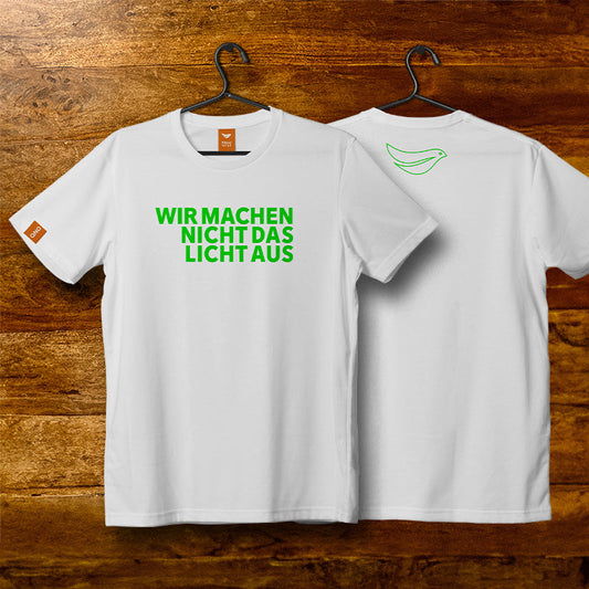 QNO T-Shirt „Wir machen nicht das Licht aus“