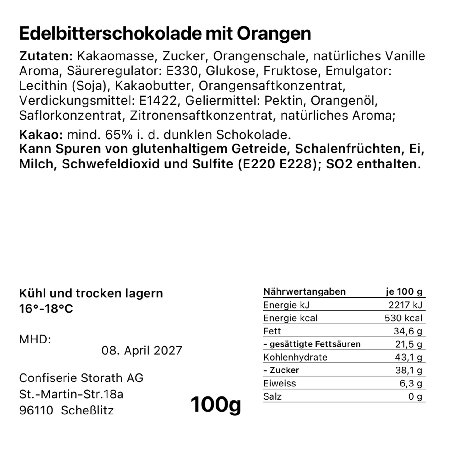 Edelbitterschokolade mit Orangen