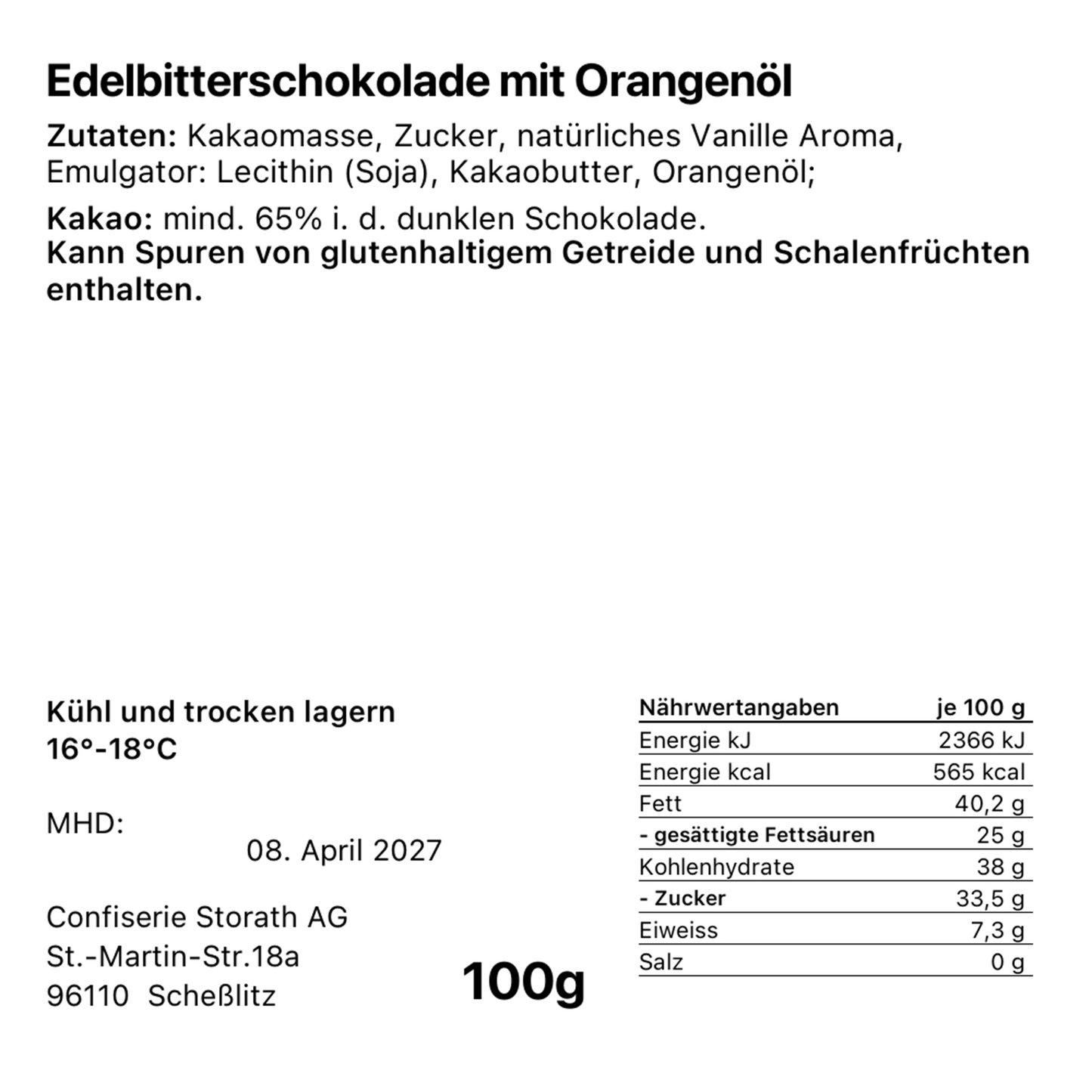 Edelbitterschokolade mit Orangenöl